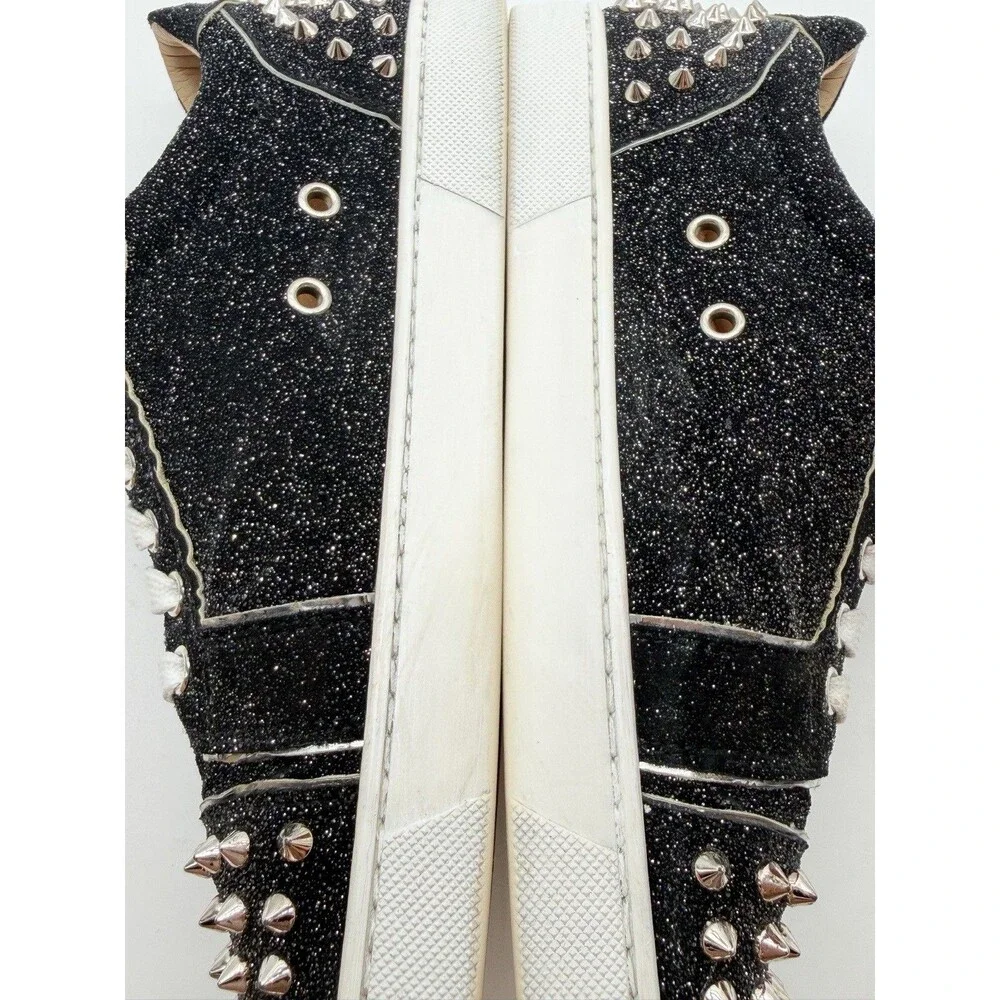 Christian Louboutin Vieira 2 Low Top Sneaker Black Glitter Silver Spikes EU 41 - Picture 10 of 15
